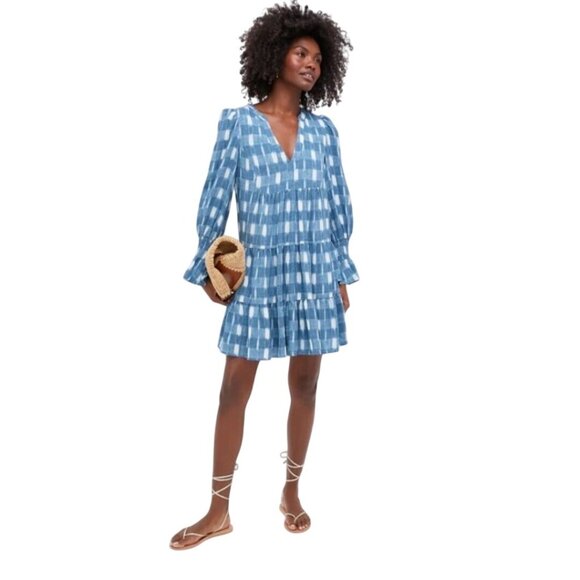 Tuckernuck NWT Pomander Place Blue Ikat Kenzo Ruffle Swing Dress Size M - Picture 8 of 14